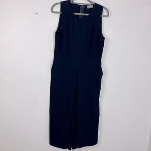 Oasis Size US 10 Navy Blue Cropped Pleated Wide Leg Jumpsuit